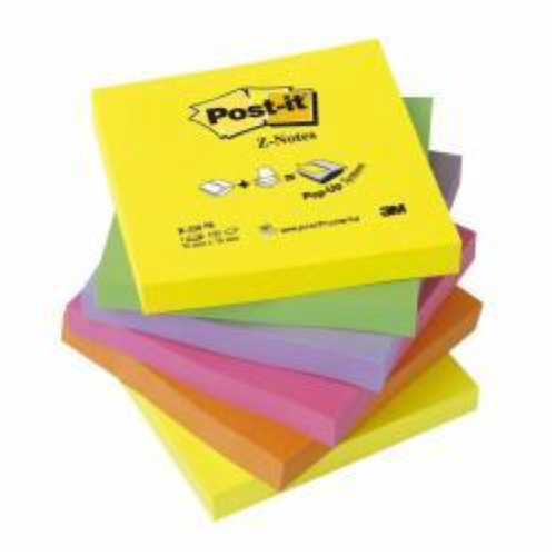 3M POST-IT Z NOTE BLOCCHETTI 100 FOGLI POST-IT 76MMx76MM COLORI ASSORTITI CONF. 6 Pz.